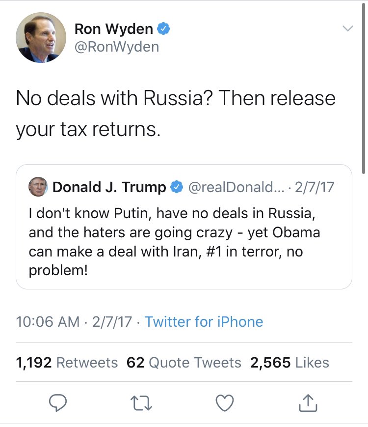 Or maybe  @RonWyden would like to follow up on his letter request, now that we know the dastardly contents of Trump’s taxes?