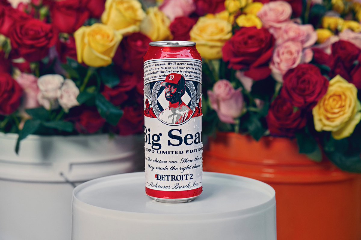 BigSean's tweet image. Rare @budweiserusa collab available for a limited time only in Detroit, NO SLEEP 🤯🌹🌍🤞🏾❤️ #BudweiserBigSean