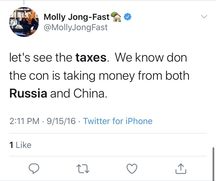 And also from behind a block, one of the most vocal conspiracy theorists on Russia,  @mollyjongfast.