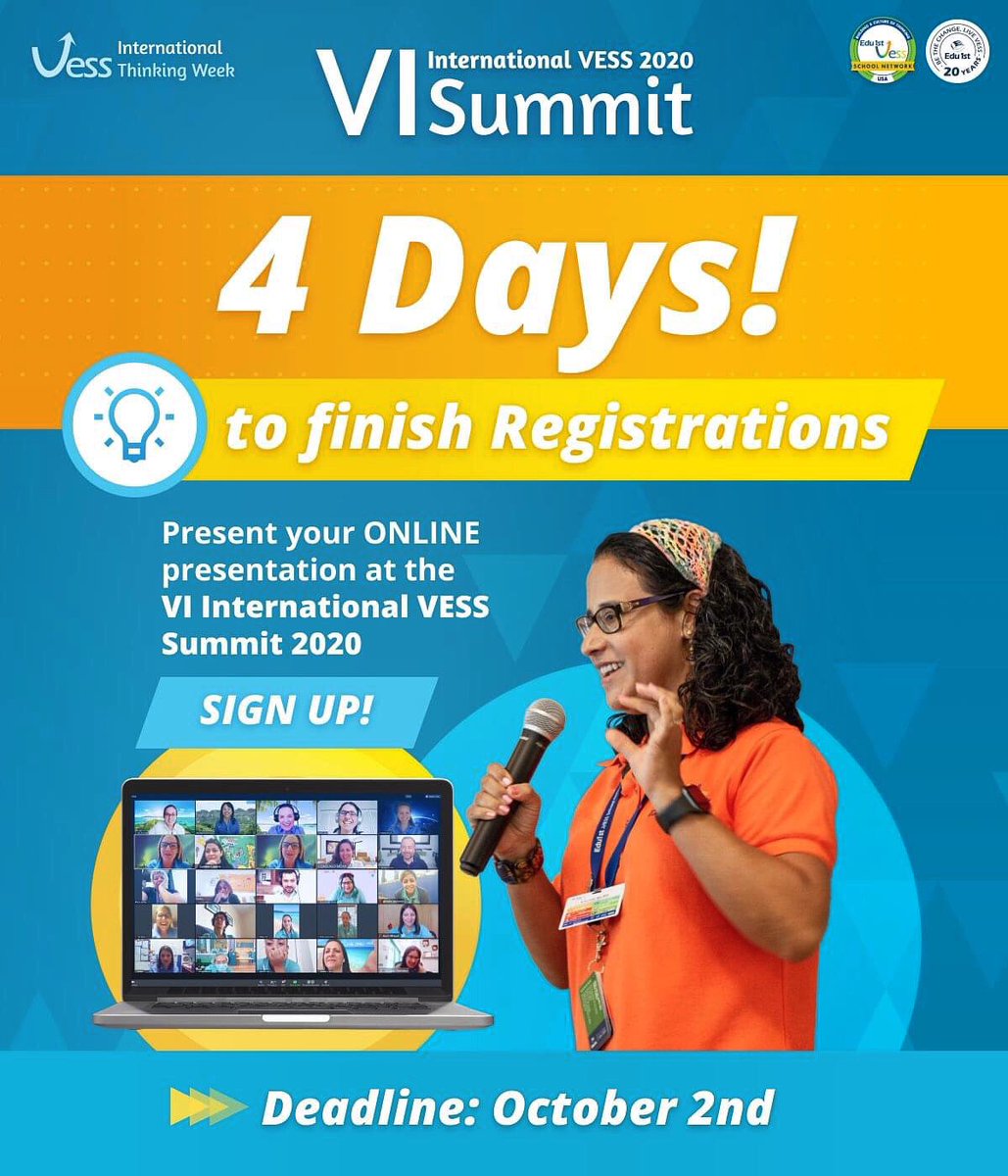 Edu1stVESS's tweet image. ...our VESS community.

📌 Deadline: October 2nd.

🔗Registrations: es.surveymonkey.com/r/LT72PQF

#vesssummit #vessmodel  #leadership #wearevess #visiblethinking #education