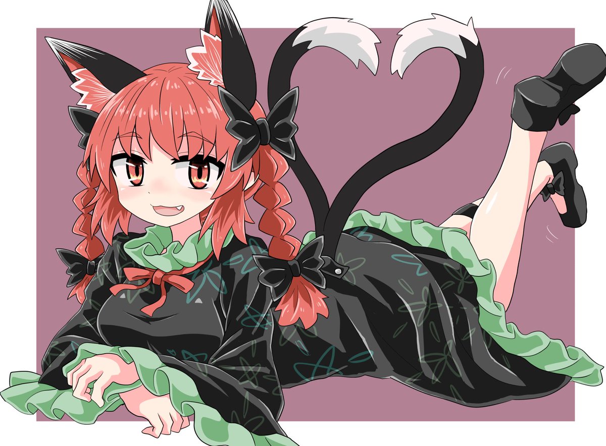 kaenbyou rin 1girl animal ears dress tail red hair cat ears bow  illustration images