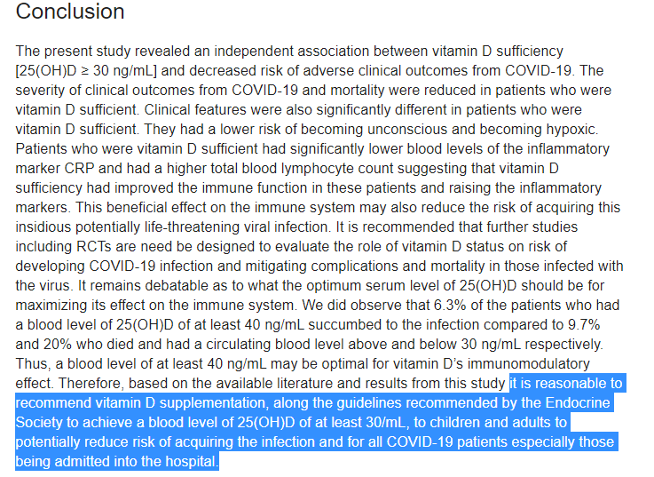 12/n Instead, the authors use the pretty tenuous observational link between low vit D in people over 40 and death to posit that supplementation should be used for all patients which isn't really supported by their results