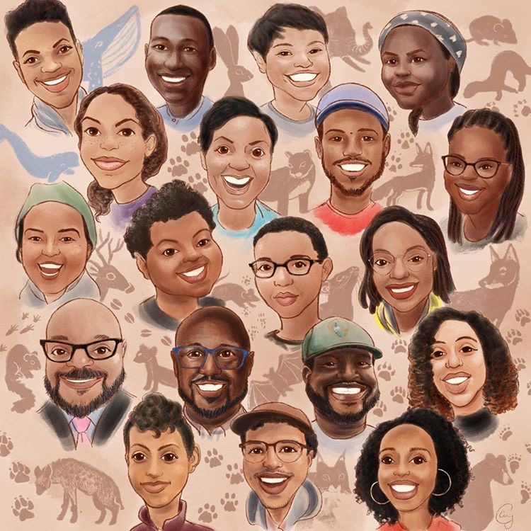 BlkMammalogists's tweet photo. Wow!! 🤩 Check out this AMAZING artwork of #BlackMammalogists Week organizers, created by the incredibly talented @CaseyGirard 

Thank you so much, Casey, we feel special &amp; loved💕 https://t.co/0YRnVY6j4m