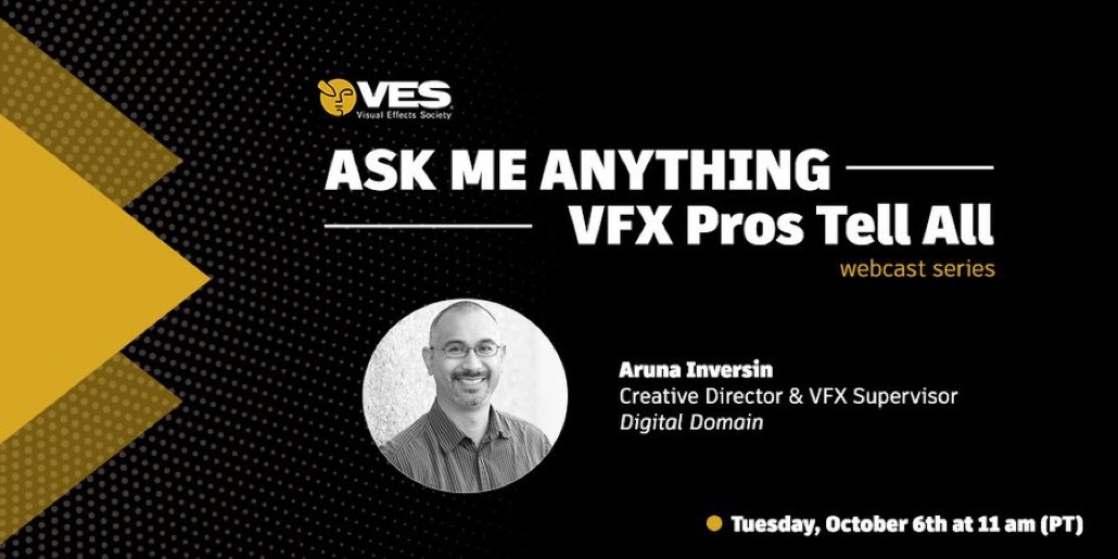 DigitalDomainDD's tweet photo. Don't miss hearing from our very own Aruna Inversin, Creative Director &amp; VFX Supervisor at the next @VFXSociety "AMA: VFX Pros Tell All" webcast! 

He'll be talking real-time immersive content, experiential tech, and more! Register here: https://t.co/iQvJcIBwCM https://t.co/CrC7kfkzCi