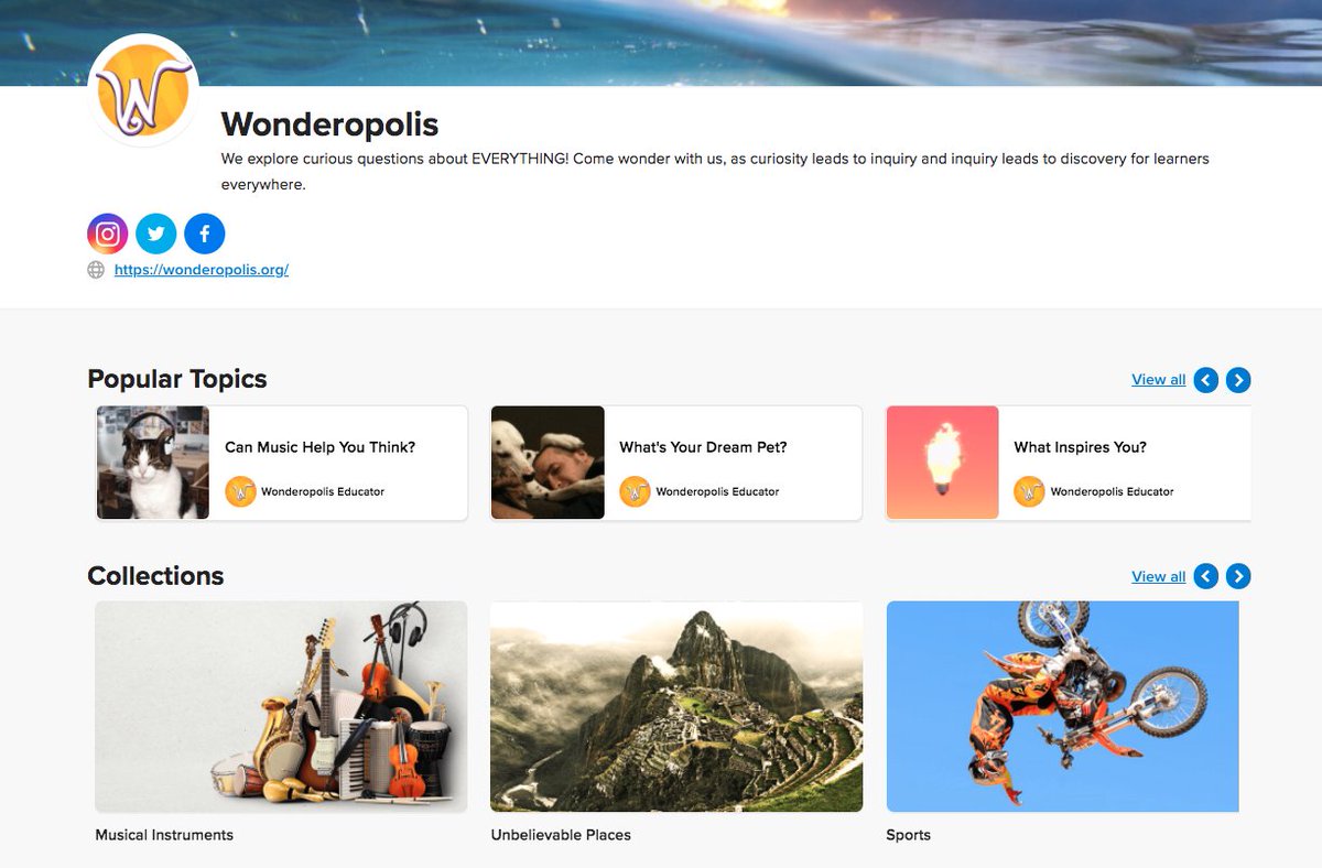 Wonderopolis's tweet photo. 🚨Have you seen the 🔥hot and 🥧fresh Collections we've got for you this week?

🎷Instruments!🥁
🏰Unbelievable Places!🗿
🏒Sports!🏀

New in the @Flipgrid Discovery Library!

https://t.co/QJ8qHKS4YY https://t.co/AO94coWuBn