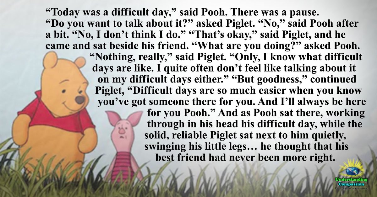 Take5SaveLives's tweet image. SOME DAYS ARE JUST HARD. 

We all need a friend like Piglet.

#harddays #take5tosavelives #difficultdays #friendshipsmatter #staystrong #love #life #mentalhealth #hope #together #inspiration #keepgoing #toughtimesdontlast #hardtimesdontlast #baddday #depression #feelings #believe