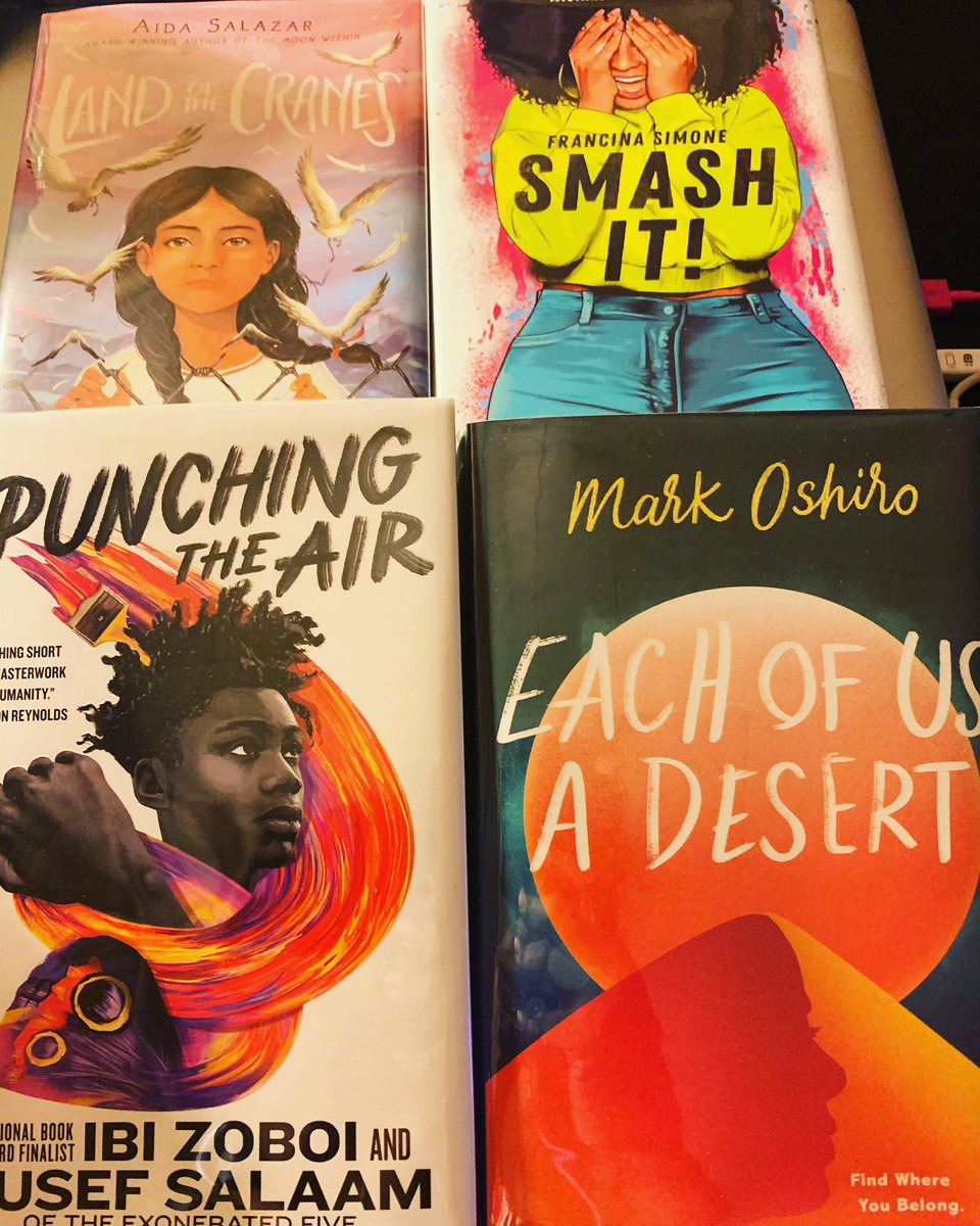 📚🚨 NEW HAUL ALERT!! 🚨📚
•
•
• 
1.📕: #LandOfCranes by #AidaSalazar

2.📗: #SmashIt by #FrancinaSimone

3.📘: #PunchingTheAir by #IbiZoboi & #YusefSalaam

4.📙: #EachOfUsADesert by #MarkOshiro