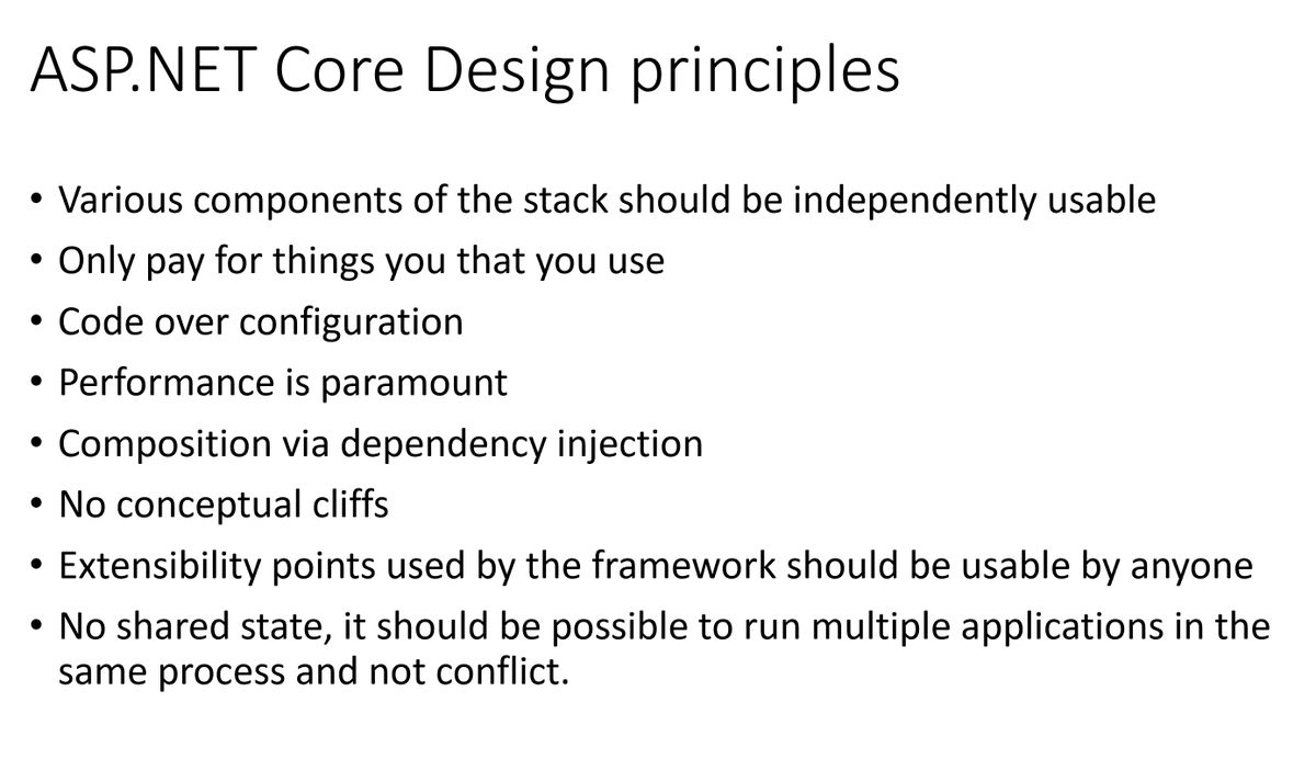 davidfowl's tweet image. When we originally designed ASP.NET Core, these were some of the design principles #dotnet #aspnetcore