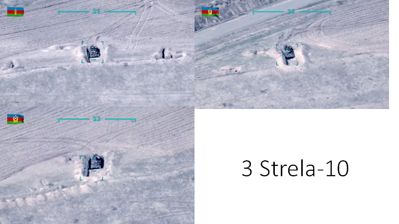 Photos of that 1 Osa 9T217 Transporter/Transloader and 3 Strela-10 air defense systems that were also struck in the Azerbaijani TB2 UCAV footage. 264/