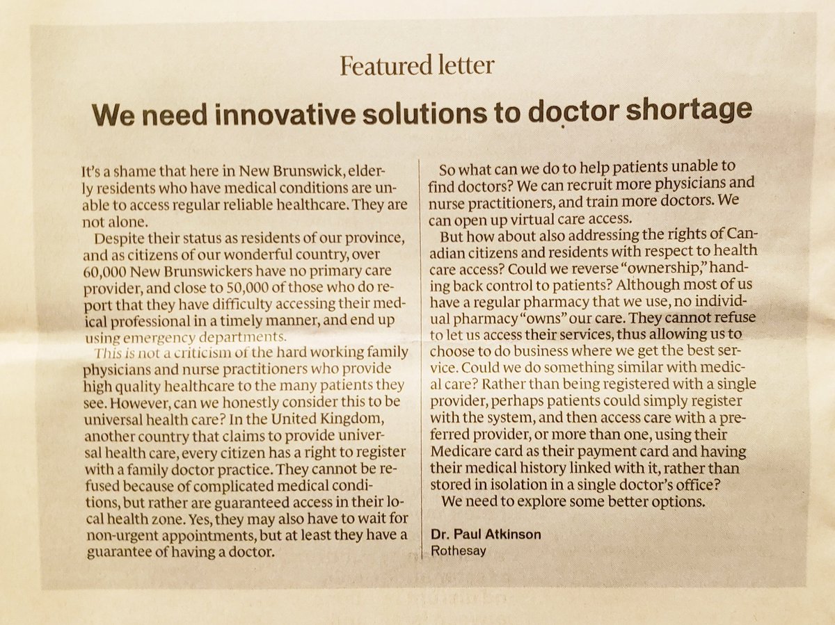 Paul Atkinson (@paulatkinsonem) on Twitter photo Thanks for publishing <a href="/TJProvincial/">Telegraph-Journal</a> ...a new way to approach healthcare access? <a href="/CMA_Docs/">Canadian Medical Association</a> <a href="/NBHealthCouncil/">NB Health Council</a> <a href="/CAEP_Docs/">CAEP</a> Thanks for publishing <a href="/TJProvincial/">Telegraph-Journal</a> ...a new way to approach healthcare access? <a href="/CMA_Docs/">Canadian Medical Association</a> <a href="/NBHealthCouncil/">NB Health Council</a> <a href="/CAEP_Docs/">CAEP</a>