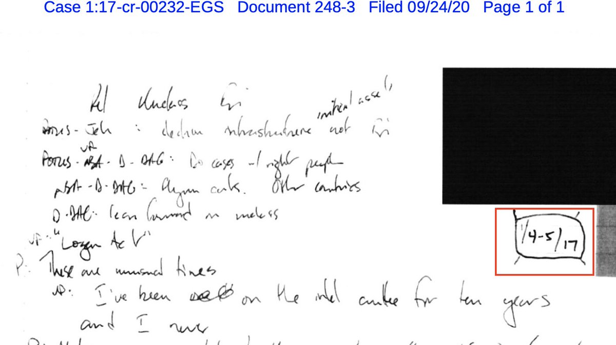 Document 248-3 submitted by Flynn's team: The handwriting here is in different pen, different handwriting, and references dates...is this what Strzok claims was added after the fact?