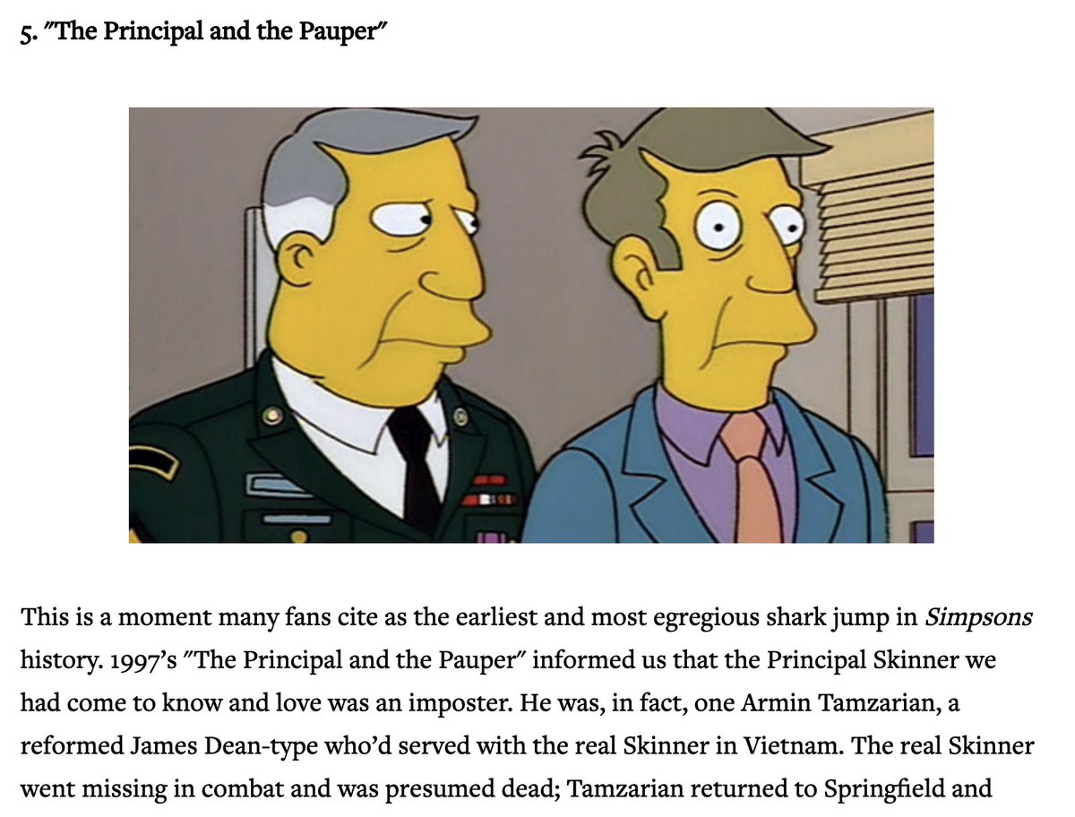 "The Principal and the Pauper" is one of the most controversial episodes of  #TheSimpsons. Many fans and critics reacted extremely negatively to the revelation that Skinner, a recurring character since season one who had undergone much character development, was an impostor.