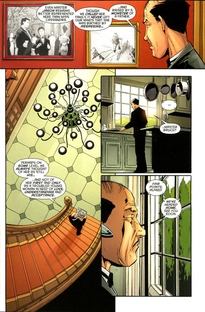 To this. Beechen calling out the grand problem within the Bat-books (even now). Cass is important in the Bat-Family, TREAT HER AS SUCH. Which he does having Alfred (of course) pointing these things out.