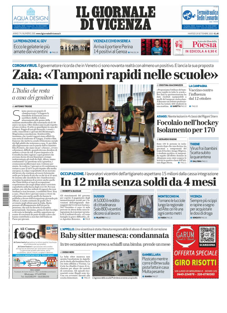 Ecco la prima pagina del #GdV in edicola oggi