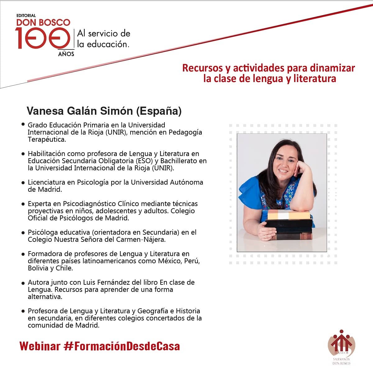 vanesagalans's tweet photo. Seguimos viajando 🛫 Este jueves desembarcamos en Ecuador 🇪🇨 de la mano de la Editorial Don Bosco !! @lfcalleja y yo hablaremos con profes y directores sobre Recursos en la clase de lengua!!! Gracias por contar con nosotros.
#claustrovirtual #formaciones https://t.co/5JqdRrX92v