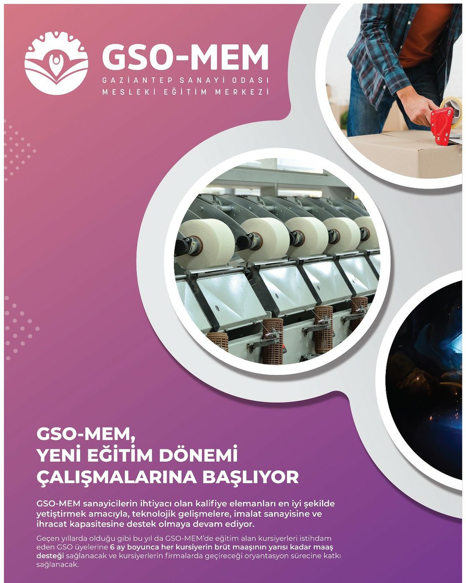 GSO-MEM yeni eğitim dönemi çalışmaları başlıyor.

#meslekieğitim #ahşap #kaynaksaç #elektrik #muhasebe #kaynak #triko #bilgisayar #bakım #onarım #ambalaj #bobin