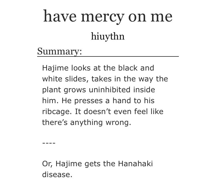 - hanahaki au - pining fools oh my god i will cry - angst w a happy ending  https://archiveofourown.org/works/8770138 