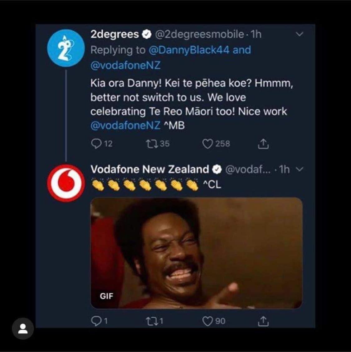 Te reo Māori the great uniter! Ka pai koutou @vodafoneNZ <a href="/SparkNZ/">Spark NZ</a> <a href="/2degreesmobile/">2degrees</a>