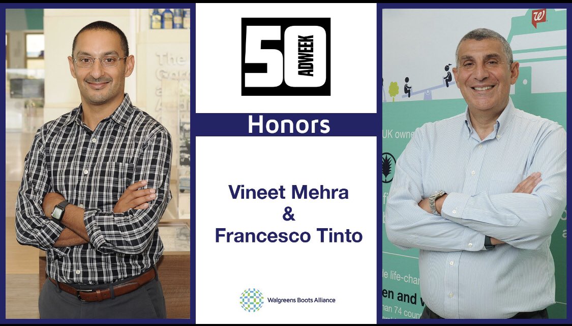 What makes this #Adweek50 recognition so amazing is that I get to share the space with my “Partner in Crime” - Francesco Tinto...our amazing CIO/CTO here at Walgreens Boots Alliance  Congrats to all of this year’s AdWeek50...you all inspire me!  lnkd.in/eWqHWCg