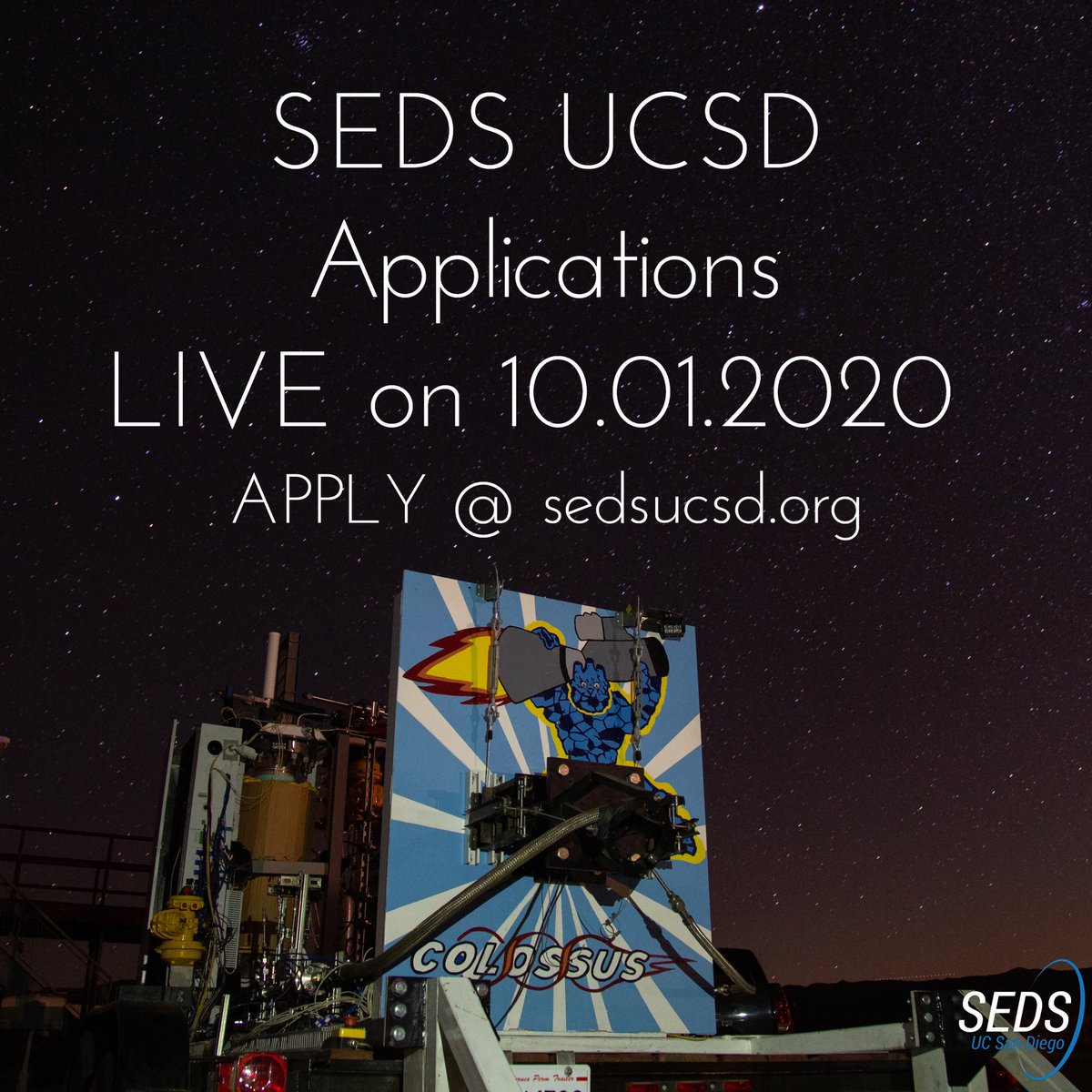 SEDS_UCSD's tweet photo. APPLICATIONS open this THURSDAY!

Check out our website to apply, see current projects, and see more information about our chapter at:
https://t.co/FysS2LaKXb

Best of luck to all our applicants!

#ucsd #ucsandiego #seds #aerospace #engineering #space #rockets #rocketry #STEM https://t.co/2Bkng5SGuf