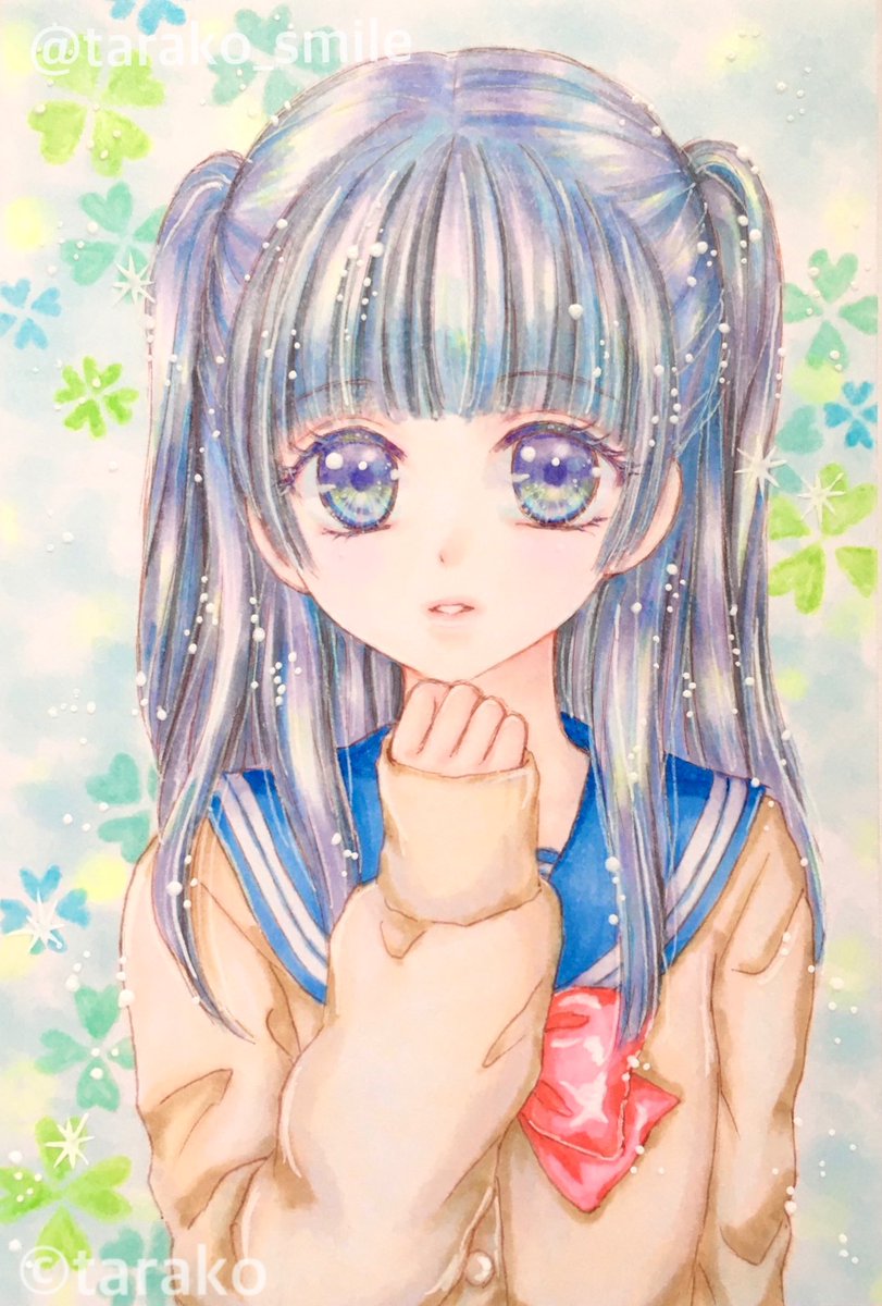 セーラー服にカーディガン 今年の4月にコピックで描いたアナログイラストです タラコのイラスト セーラー服にカーディガン 今年の4月にコピックで描いたアナログイラストです タラコのイラスト
