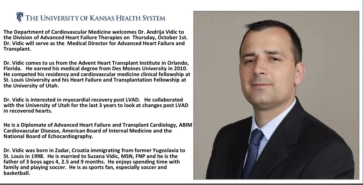 1 / Well, this is it, my final week as medical director of our heart transplant program. Please welcome Dr Andrija Vidic who accepts the new role, and as  @UNOSNews  #OPTN Primary Transplant Physician, October 1st. (a brief explanatory thread).