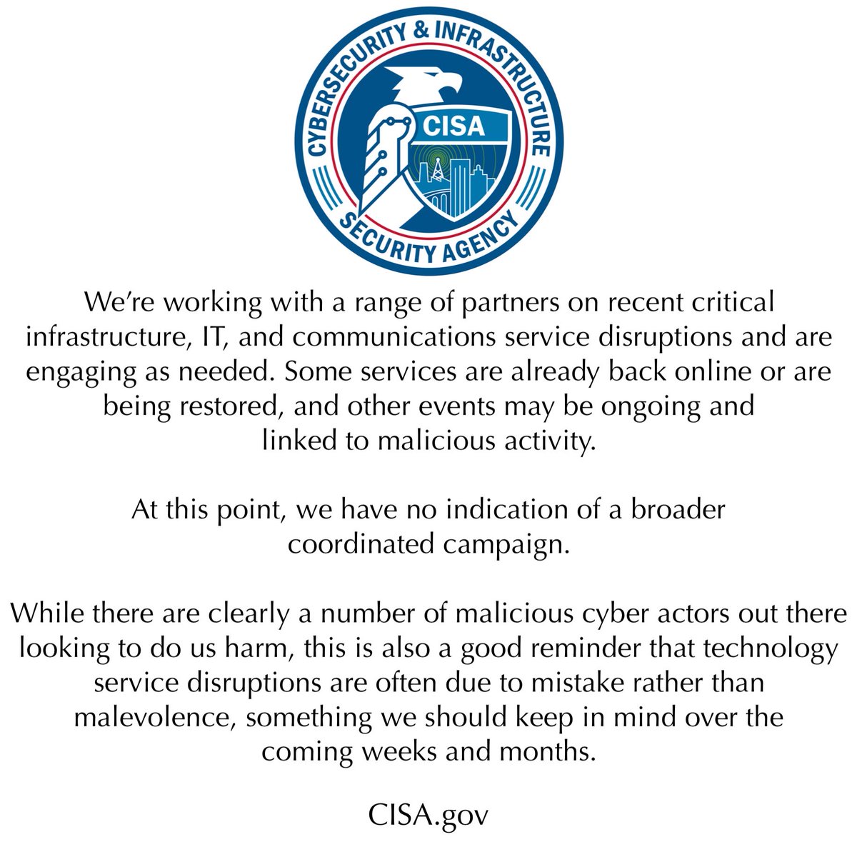 Cybersecurity and Infrastructure Security Agency (@cisagov) on Twitter photo 