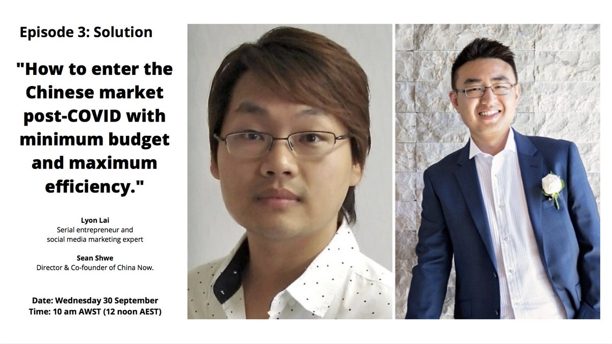 Episode 3: Solution
"How to enter the Chinese market post-COVID with minimum budget and maximum efficiency."
Date: Wednesday 30 September
Time: 10 am AWST (12 noon AEST)

Hosted by: ACBC
acbc.com.au 

Get tickets Now:
lnkd.in/g9QtkYz

#Chinesemarket