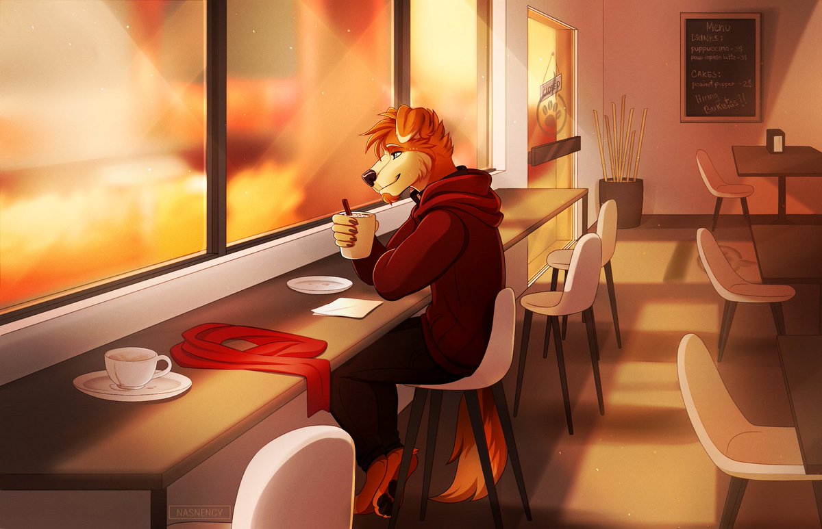 BonesCollie's tweet image. ˜”*°•.˜”*°• A cool autumn evening, the nice aroma of a Chai Latte, the memories of those who've left a mark on me, and the company of one that brightens each day. 

This is my favorite season. •°*”˜.•°*”˜

( Beautiful illustration done by @Nasnency )