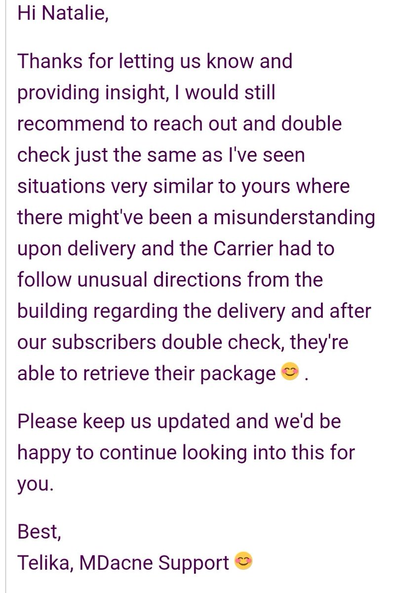Nat4turnips's tweet photo. @MDacne #mdacne i need to make sure you and yoir customers know how i was treated. I paid for the trial kit. It said it arrived but it wasnt in my locked mailbox. I message and your employee asks me to ask my nieghbours. Keep in mind its stoll covid. Follow replys big story https://t.co/XHNC9fUWWf