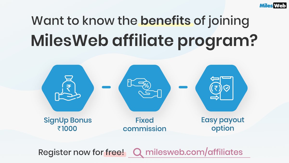MilesWeb's tweet photo. Not sure if you should opt for our affiliate program? Check out the benefits and decide it yourself. To become our affiliate, visit: https://t.co/CmCLaxkea0    #AffiliateProgram #MakeMoneyOnline #WebHosting https://t.co/PrnlGeCxUG