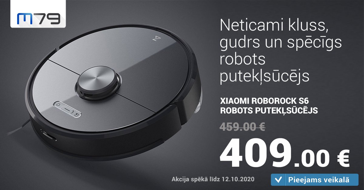 M79's tweet image. Neticami kluss, inteliģents un spēcīgs robots - putekļsūcējs Roborock S6
bit.ly/3i9YLdx

Akcija spēkā līdz 12.10.2020.

#Robotsputekļsūcējs #Robots #RoborockS6