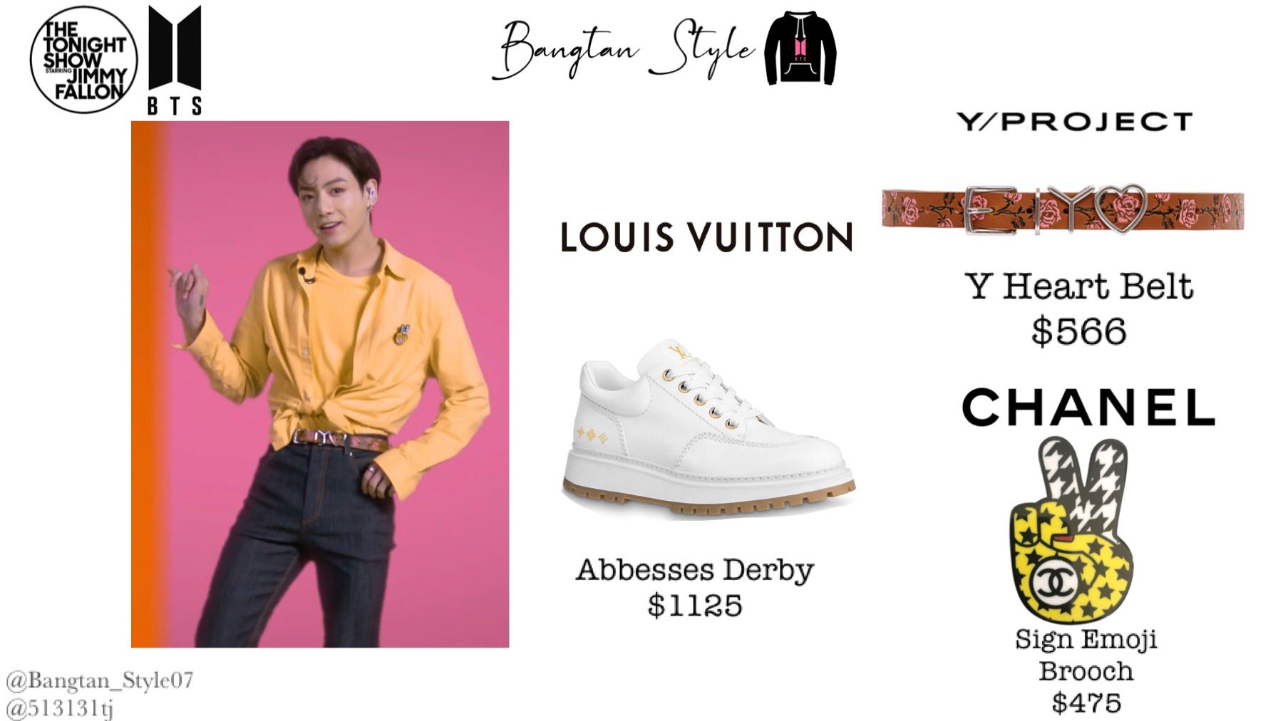 Bangtan Style⁷ (slow) on X: BTS at THE TONIGHT SHOW D1 Jungkook wears LOUIS  VUITTON sneakers, Y/Project Belt & CHANEL Brooch. #JUNGKOOK  #BTSonFallon_D1 @BTS_twt  / X