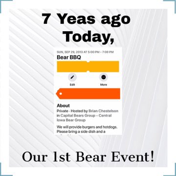 BearsDSM's tweet photo. 7 years ago today The Capital Bears held our first event. We’ve had many great times since and look forward to many more in the future. #capitalbears #gaybear #dsmbear https://t.co/oQfq2fQZde