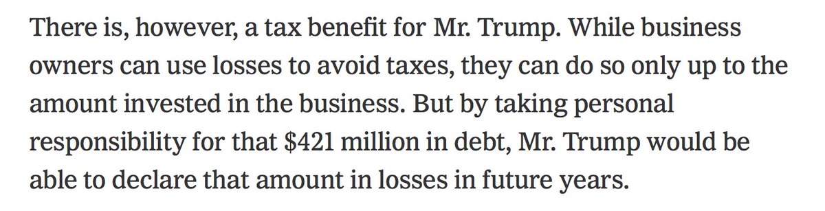 ...to guarantee those loans - why would he personally guarantee - why'd he have to - who does he owe?" - I had the NYT article open in front of me, which described in plain English why Trump would choose to personally guarantee those loans (he can declare the full amount in...