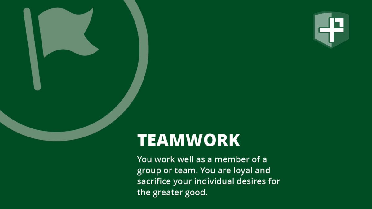 #Teamwork

This character strength can display a person's commitment to the larger group effort - this makes them both good teammates and citizens.
💡
The positive feelings associated with being part of a larger whole can be highly beneficial and combat selfishness and egotism.