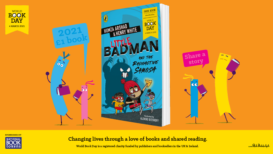 Next up, it’s Little Badman and the Radioactive Samosa by  @HumzaProduction &  @MrHenryWhite, illustrated by  @Bitskoff - a hilarious £1 read:  http://www.worldbookday.com/book/little-badman-an…dioactive-samosa/  #WorldBookDay
