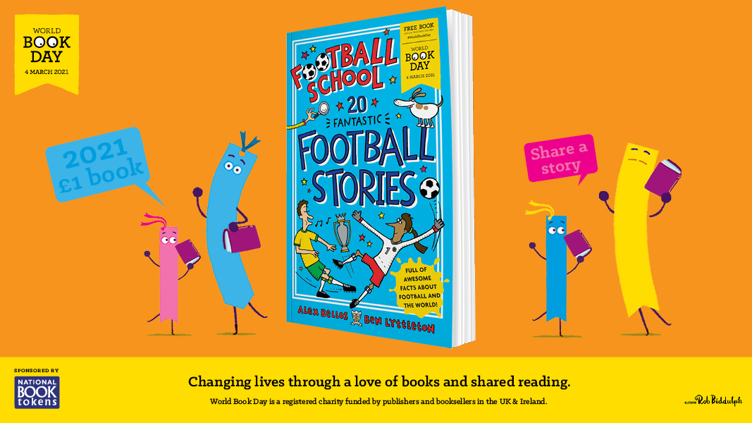 Join Football School with  @AlexBellos and  @BenLyt - their £1 book for 2021 features 20 Fantastic Football Stories – a perfect pitch for primary school readers, illustrated by  @landofspike!  http://www.worldbookday.com/book/football-school/  #WorldBookDay