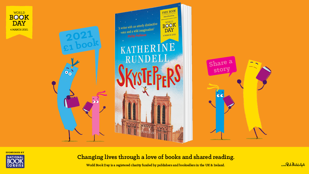 If you loved Rooftoppers, we have good news! Skysteppers by Katherine Rundell is part of our primary reader £1 book selection for 2021:  http://www.worldbookday.com/book/skysteppers/  #WorldBookDay