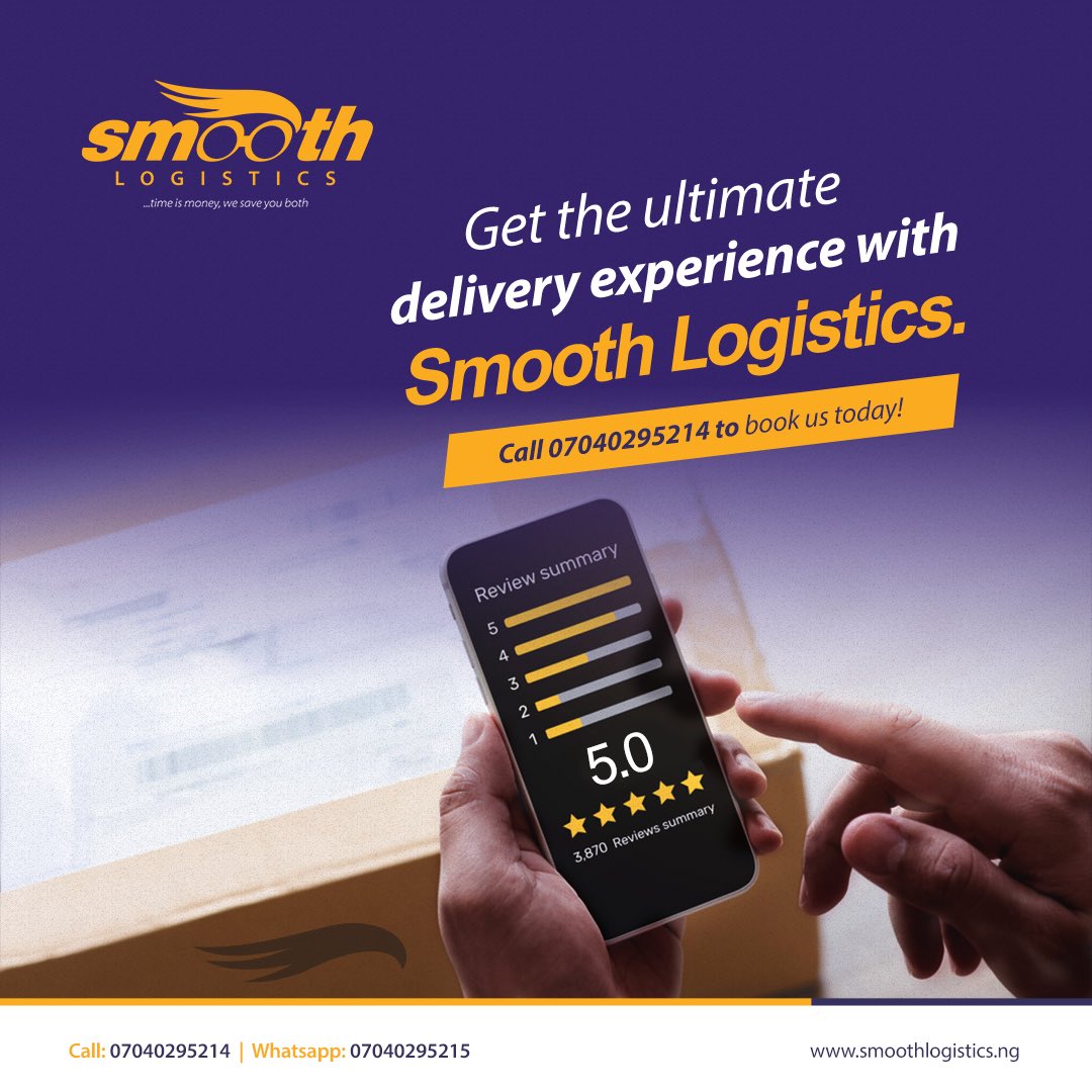 SmoothLogistics's tweet photo. An ultimate delivery experience when you choose Smooth Logistics.

Call 07040295214 to book a delivery.

#tuesdaythoughts #deliveryservice #delivery #smoothlogistics https://t.co/6pSWzdidm8