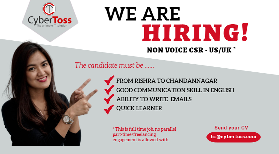 Cybertoss_Info's tweet photo. URGENTLY HIRING CSR (UK/ US Shift)

Good command over English communication.
Candidates outside Rishra - Chandernagore please do not apply.
Work from home setup is required. 

#work #jobs #interview #internationalbpo #hooghly #workfromhome #employment #business #cybertoss #csr https://t.co/cv6sqLP3Kk