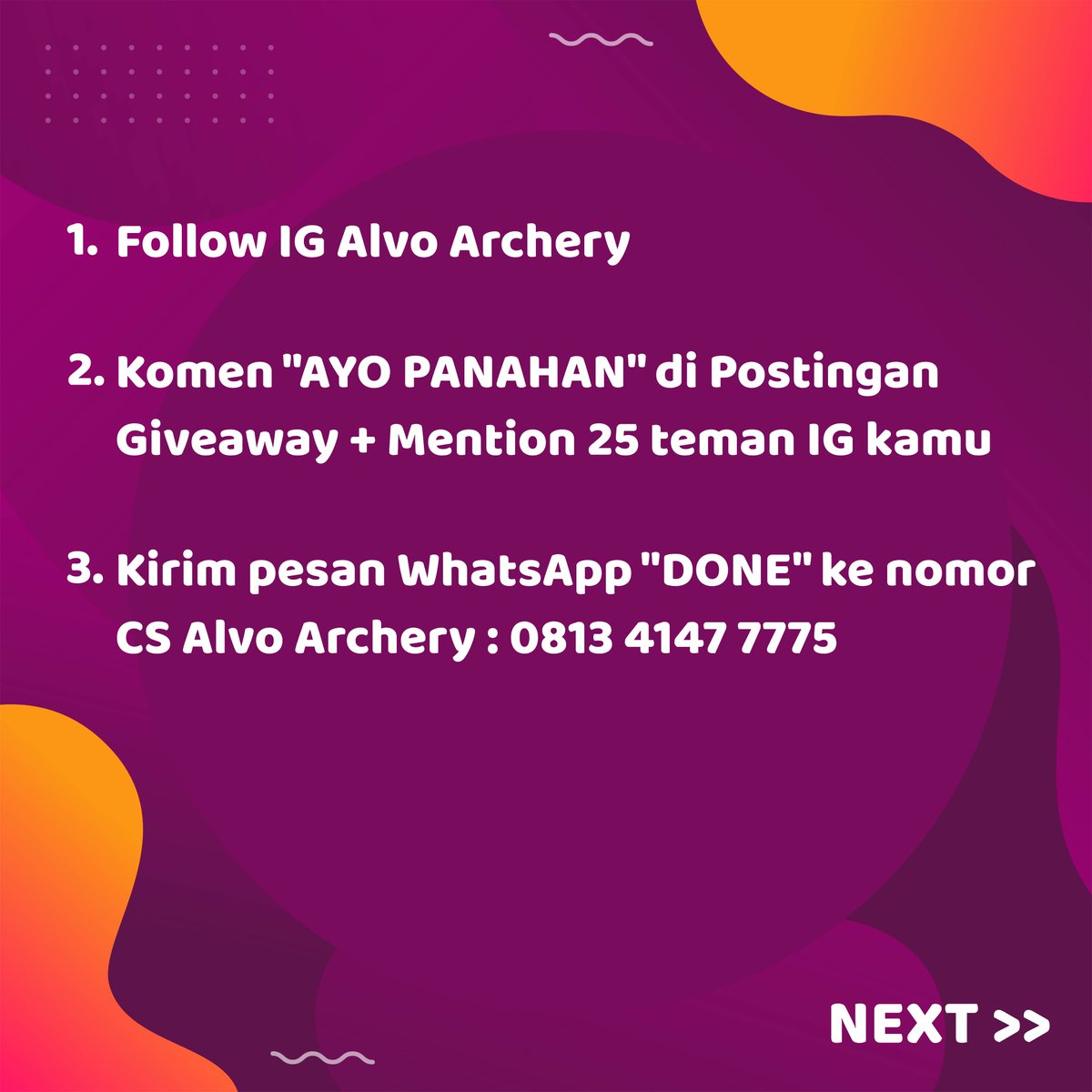 Alvo_Archery_'s tweet photo. Informasi GIVEAWAY
- Follow IG Alvo Archery
- Komen AYO PANAHAN di Postingan Giveaway + Mention 25 teman IG kamu
- WhatsApp DONE ke nomor CS Alvo Archery : 0813 4147 7775
- GIVEAWAY diumumkan besok sekitar Jam. 10 Pagi in syaa Allaah...
#AlvoGiveAway #Giveaway #GiveawayBusur https://t.co/PIPJ7S8dHf