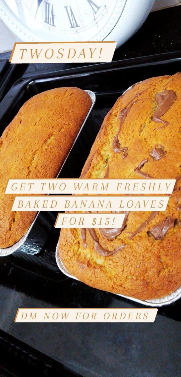 genesis_kitchen's tweet photo. Good morning! Our Twosday promo is back today. Get two freshly baked banana loaves 🍞 🍞 for $15 ($20 normal price). Order yours now via DM for delivery or collection in Harare.
#Zimbabwe #dearfuturepartner #FreeJoanaMamombe https://t.co/LyWw1N6hpP