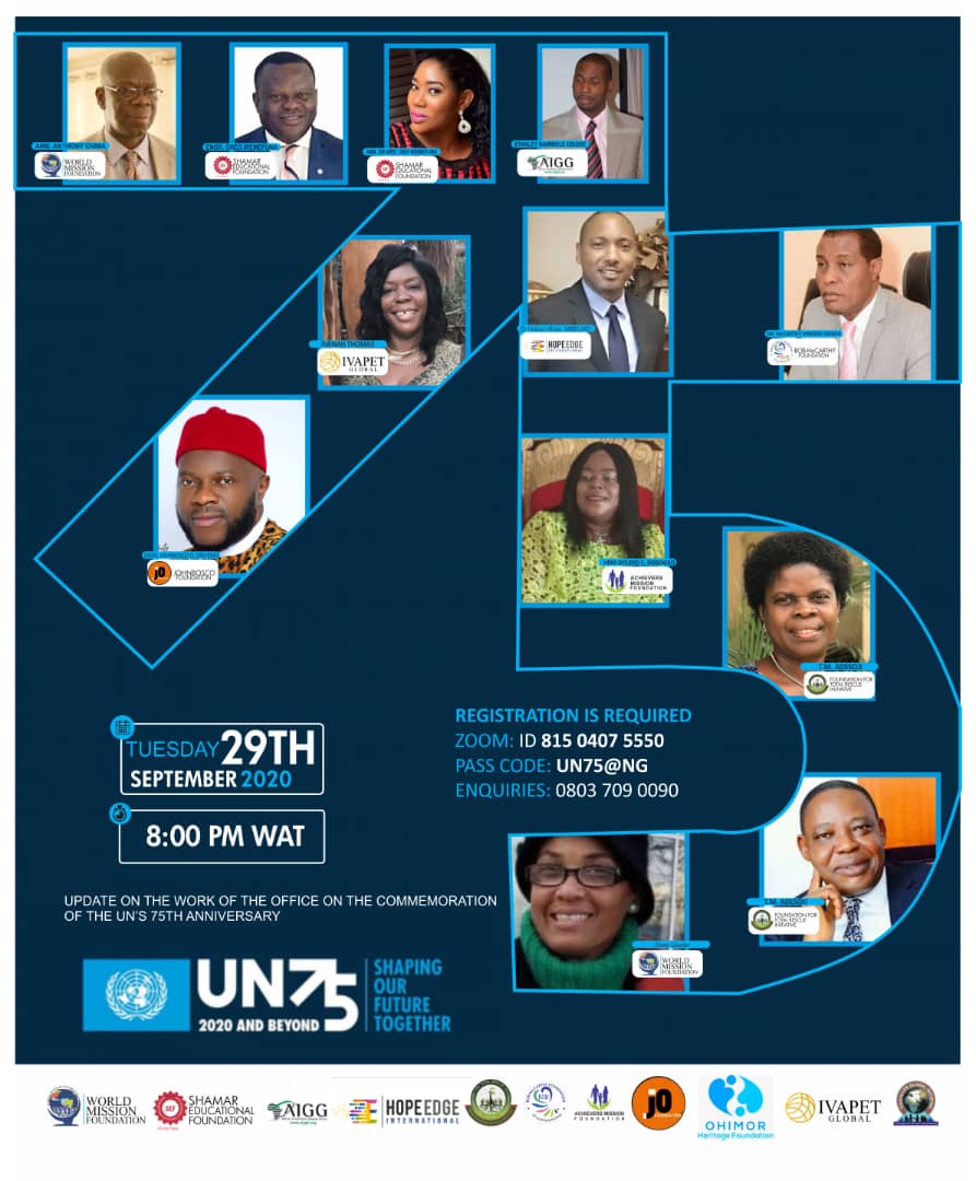 NiglGateway's tweet photo. Join Mr Stanley Osuide as the keynote speaker at #UN75 today 29th September 2020 by 8:00 pm WAT.
Register via this link πππ https://t.co/T9Y5wN6rLe as we shape our future together.
#UN #UNESCO #worldmissionfoundation #UnitedNations #un75thanniversary #AIGG #UNWeNeed https://t.co/pehtvQtHeW