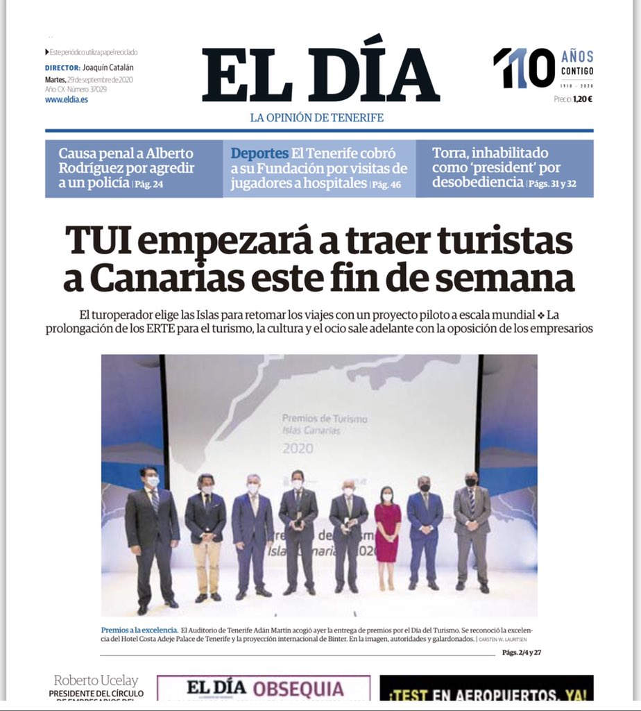 Que TUI retome sus viajes a Canarias es sin duda una muy buena noticia. Que la Incidencia acumulada de Canarias haya pasado de cerca de 100 positivos/100.000 habitantes a algo más de 50, también lo es, para la salud y la economía. Seguiremos insistiendo en los corredores seguros.