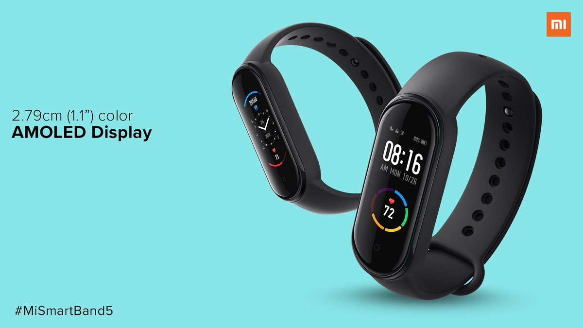 manukumarjain's tweet image. It’s bigger, brighter, and more colourful.

The #MiSmartBand5 has a 2.79cm (1.1”) color AMOLED Display. That’s ~20% more display area than the #MiSmartBand4.

RT🔄 if you love a bigger display. #SmarterLiving2021 

I ❤️ Mi #MiSmarterLiving #MiBand #MiBand5