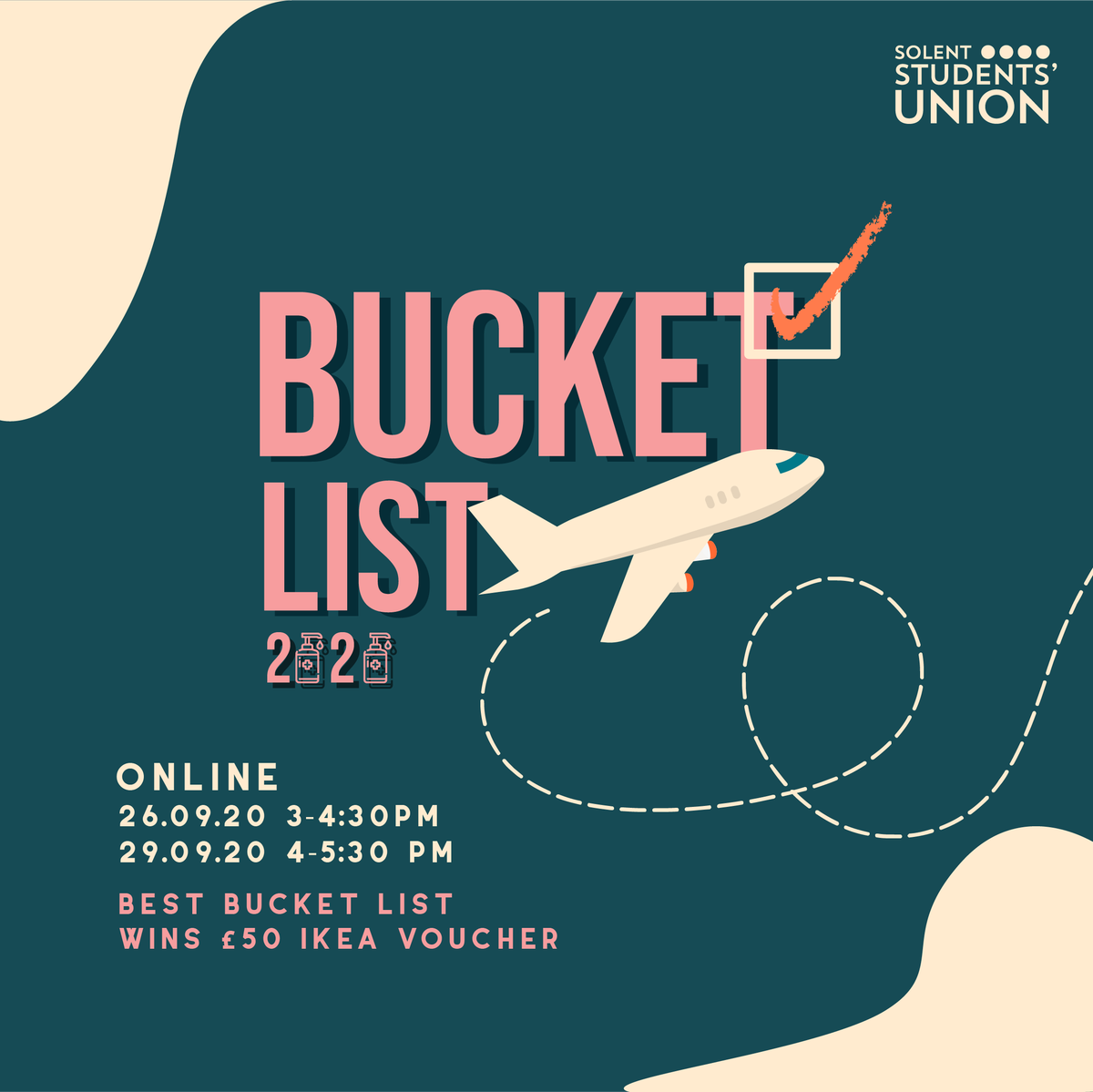 SolentSU's tweet photo. This one's for your future self! 🔮⁠

Register for today's session and submit your Bucket List for a chance to win a £50 IKEA voucher! 🤑⁠
⁠
Sign Up here: https://t.co/dDyJUj7VCC
⁠
#SolentFreshers #Welcome2020⁠ https://t.co/K9cJ16OcYp