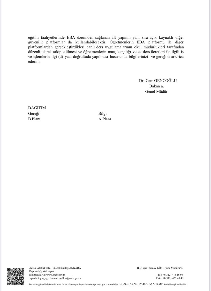 _aliyalcin_'s tweet photo. Ders görevini yerine getiren öğretmenin ücret kaybı olmayacaktır. 

MEB Temel Eğitim Genel Müdürlüğü, yeni yazısıyla bakanlıktan talep ettiğimiz şekilde EBA ve farklı platformlardan haftalık ders yükünün tamamının verilmesinin önünü açarak kısıtlayıcı hükümleri kaldırmıştır. https://t.co/70eliWjxe2