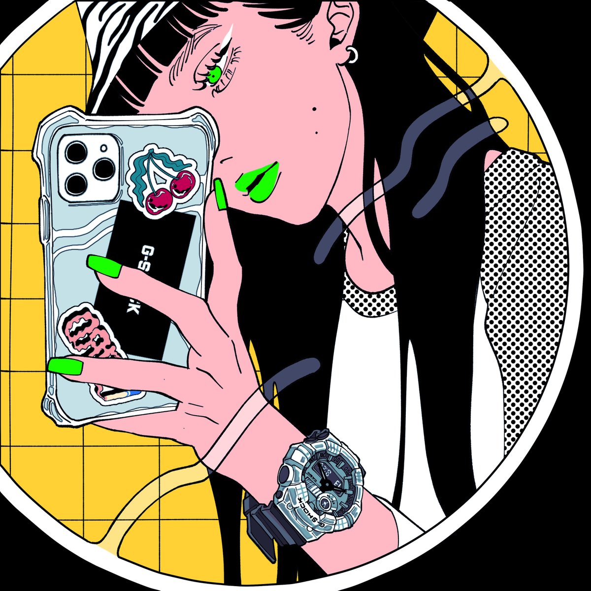 G Shock 気鋭イラストレーターとコラボするアート企画 Goodtimewithg Shock がスタート Artist Nakaki Pantz 福岡県在住のイラストレーター 19年5月に福岡で初の個展を開催 レトロなタッチで描かれる女の子たちのまつ毛はいつもバサバサで