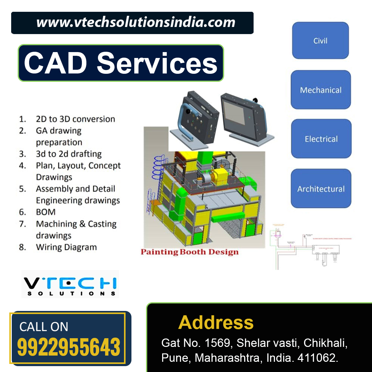 SolutionsVtech's tweet image. Vtech Solutions Is Capable To Provide  CAD  Services.
For free Enquiry Call Us on 9922955643
info@vtechsolutionsindia.com
vtechsolutionsindia.com
Address:- Gat No-1569, Shelar Vasti, Dehu Alandi Road, Chikhali, Pune 411062.
#VtechSolutions #Pune #CADServices